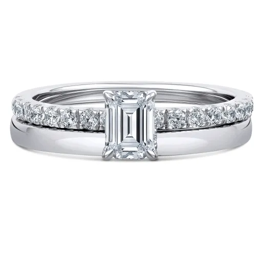 Platinum Emerald Diamond Bridal Set - Bryony
